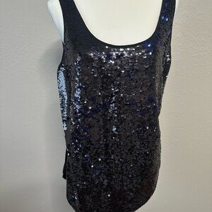 Express Black/Blue Sequin Sleeveless Tank Top